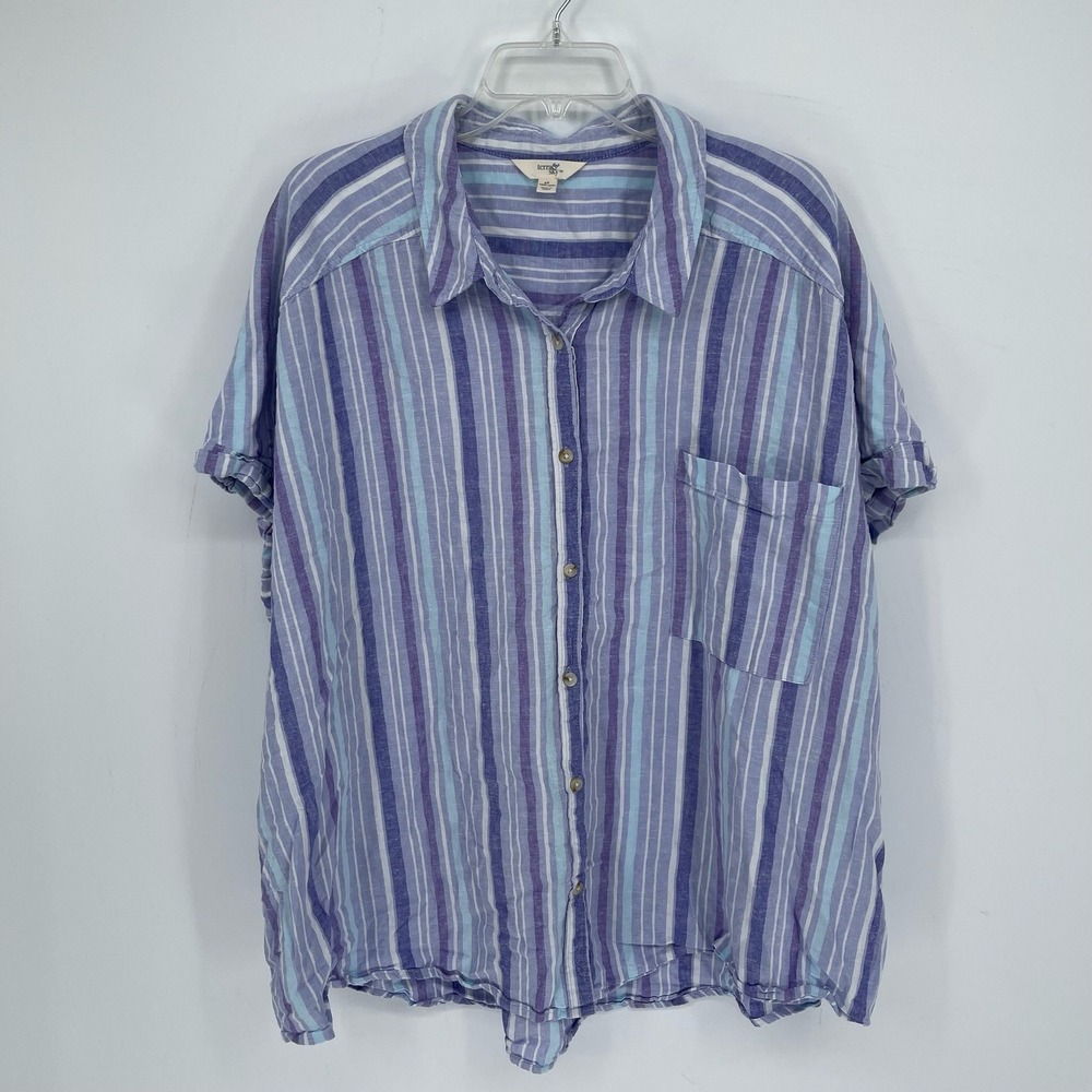 Terra & Sky Women's Blue Striped Linen Blend Button Front Summer Shirt Size 4X